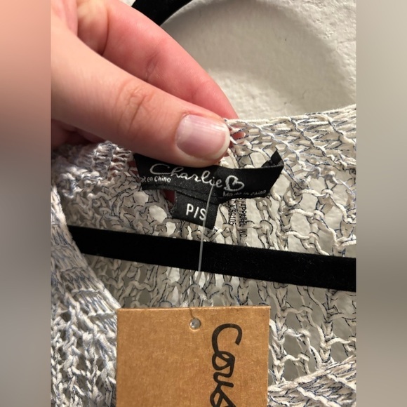 NWT Charlie B Denim Crochet Sweater, size S - Picture 3 of 7